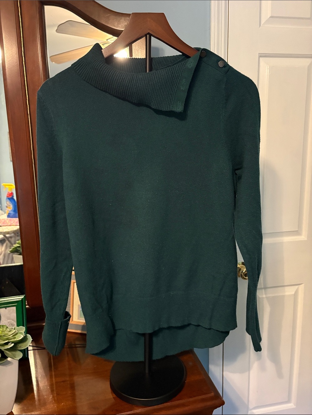 Calvin Klein Jeans Forest Green Button-Shoulder Crew Sweater